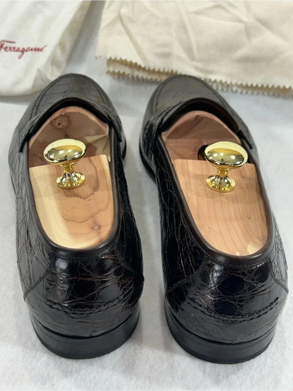 Salvatore Ferragamo Texas Dark Brown Crocodile Penny Loafers Men's 10.5 D Italy